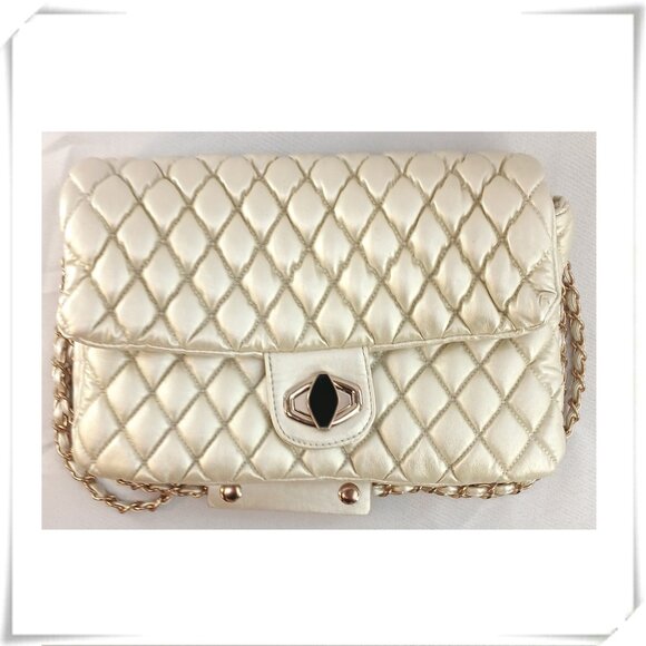 Shoedazzle Champagne Gold Shimmery Metallic Quilted Cross-shoulder Clutch Bag - Picture 1 of 9
